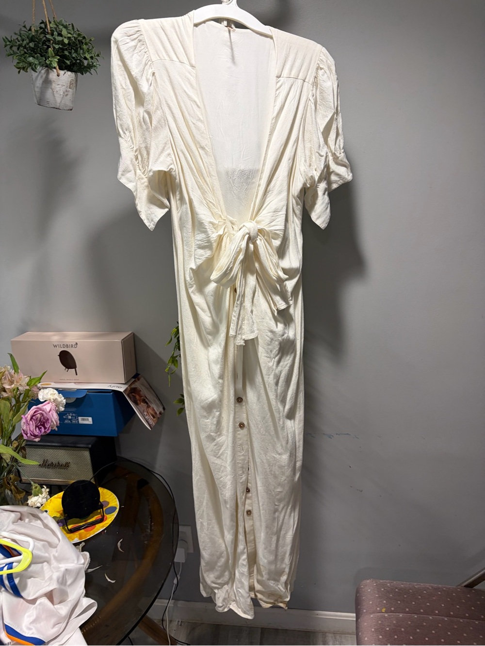 Free People Cream Tie-Front Midi Dress